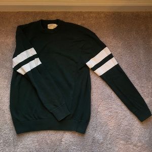 H&M Green and White Striped Crewneck Sweater